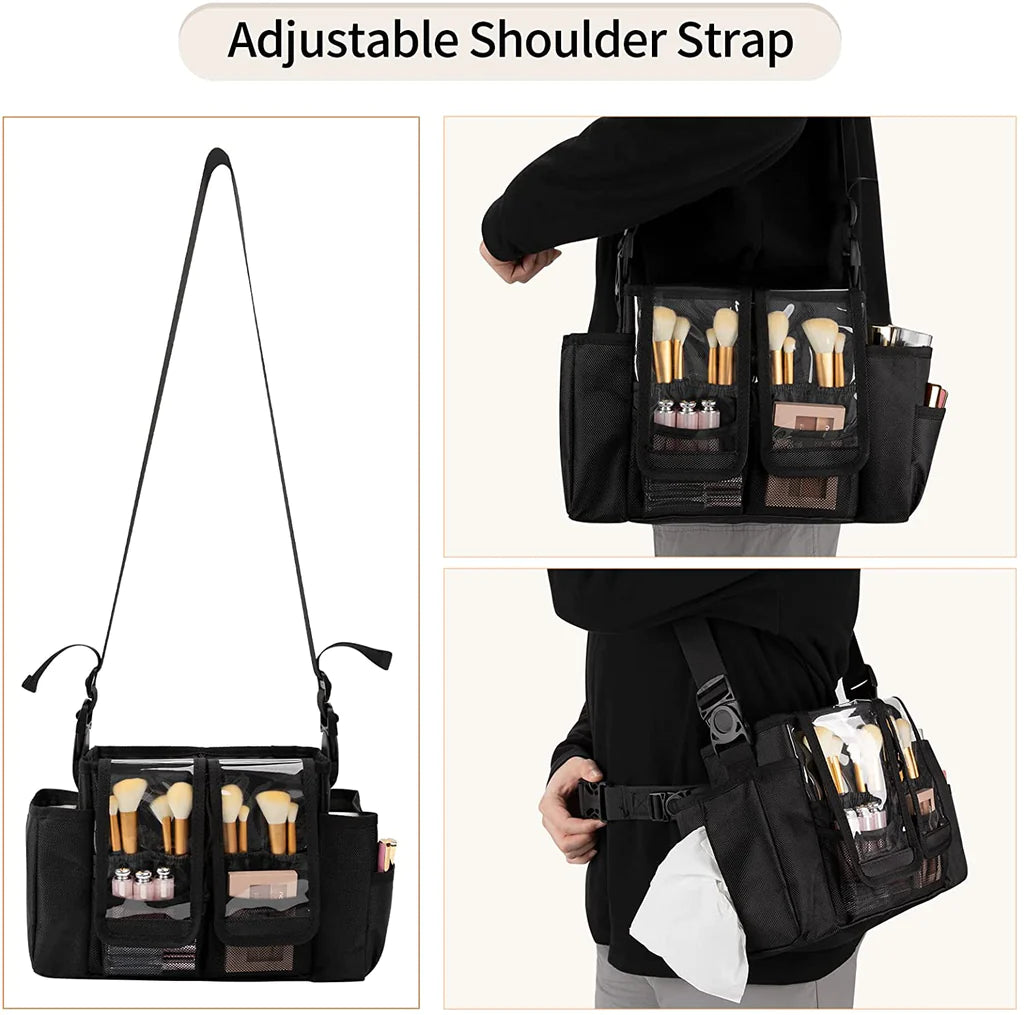 2 WAY メイク現場バッグ【ベルト&ショルダー】|Clear Professional Makeup Brush Bag with Adjustable Belt and Shoulder Strap