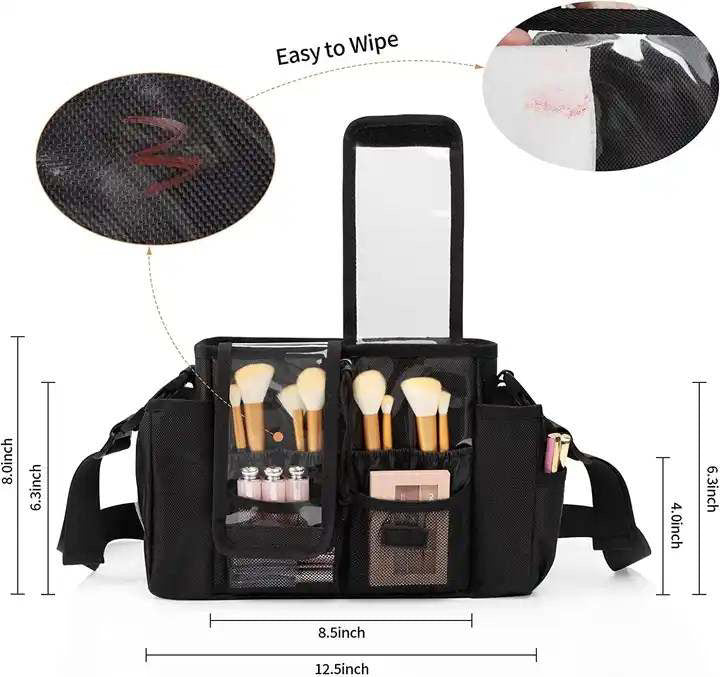 2 WAY メイク現場バッグ【ベルト&ショルダー】|Clear Professional Makeup Brush Bag with Adjustable Belt and Shoulder Strap